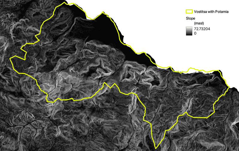 Map of Vostitsa with slope indicated.