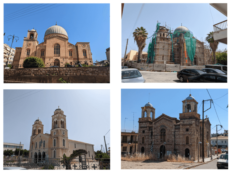 Picture showing four churches, some with domes, others with belltowers, and some with both.