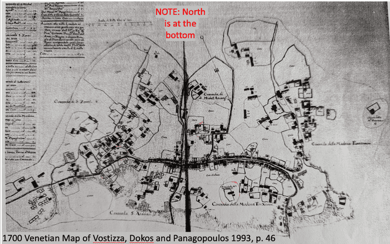 1700 map of the town of Vostitsa.