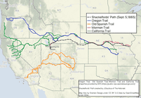 Oregon, California, Mormon trails across western United States.