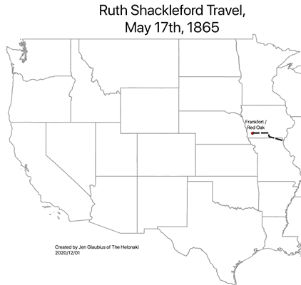 Map of the western United States with Frankfort and Red Oak, Iowa indicated.