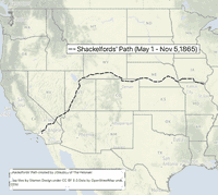 Map of Shackelfords' 1865 route.